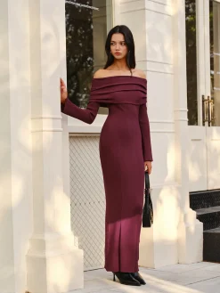 COMMENSE Off-Shoulder Sweater Skinny Dress* Sweater Dresses|Sweater Dresses
