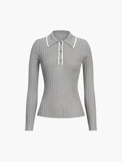 COMMENSE Old Money Aesthetics Polo Knit Top* Sweater Tops|Sweaters & Cardigans