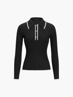 COMMENSE Old Money Aesthetics Polo Knit Top* Sweater Tops|Sweaters & Cardigans
