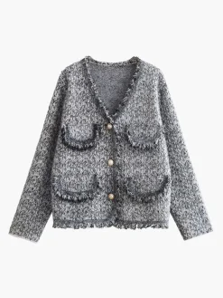 COMMENSE Old Money Aesthetics Raw Hem Tweed Cardigan* Cardigans|Sweaters & Cardigans