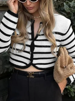 COMMENSE Old Money Aesthetics Stripe Cardigan* Cardigans|Sweaters & Cardigans