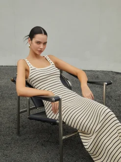 COMMENSE Old Money Aesthetics Stripe Long Knit Dress* Sweater Dresses|Sweater Dresses
