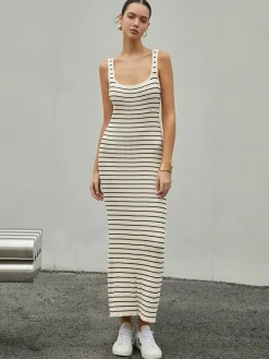 COMMENSE Old Money Aesthetics Stripe Long Knit Dress* Sweater Dresses|Sweater Dresses