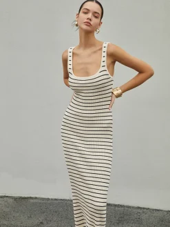 COMMENSE Old Money Aesthetics Stripe Long Knit Dress* Sweater Dresses|Sweater Dresses