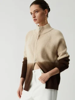 COMMENSE Ombre Double Zip Stand Collar Cardigan* Cardigans|Sweaters & Cardigans