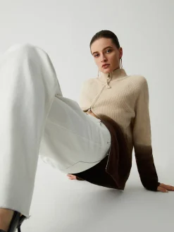 COMMENSE Ombre Double Zip Stand Collar Cardigan* Cardigans|Sweaters & Cardigans