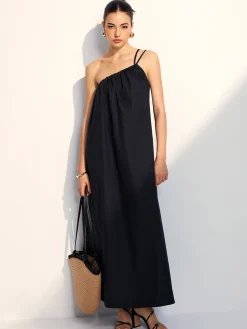 COMMENSE One Shoulder Backless Long Dress* Black Dresses|Vacation Dresses