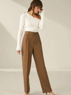 COMMENSE One Shoulder Long Sleeve Ribbed Pullover Sweater* Sweater Tops|Sweaters & Cardigans