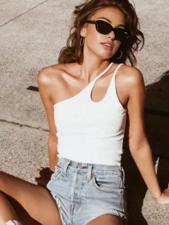 COMMENSE One Shoulder Strappy Crop Top* Crop Tops|Tank Tops & Camis