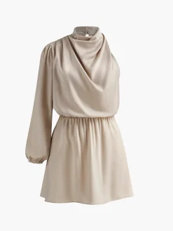 COMMENSE One Sleeve Pleated Draped Dress* Work Dresses|Cocktail & Party Dresses