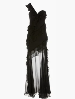 COMMENSE One-Shoulder Chiffon Ruffle Dress* Black Dresses|Cocktail & Party Dresses
