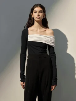 COMMENSE One-Shoulder Ruched Slim Top* T-shirts|Tops