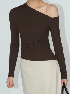 COMMENSE One-Shoulder Skinny Jersey Top* T-shirts|Tops