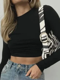 COMMENSE Open Back Long Sleeve Crop Shirt* Sweater Tops|Crop Tops