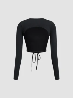 COMMENSE Open Back Long Sleeve Crop Shirt* Sweater Tops|Crop Tops