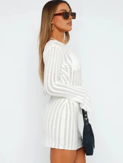 COMMENSE Open Back Mini Knit Dress* White Dresses|Sweater Dresses