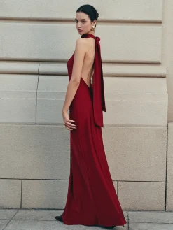 COMMENSE Open Back Satin Halter Dress* Casual Dresses|Cocktail & Party Dresses