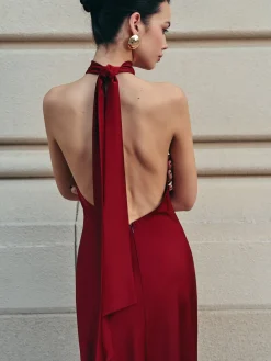 COMMENSE Open Back Satin Halter Dress* Casual Dresses|Cocktail & Party Dresses