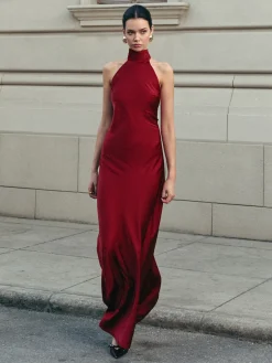 COMMENSE Open Back Satin Halter Dress* Casual Dresses|Cocktail & Party Dresses