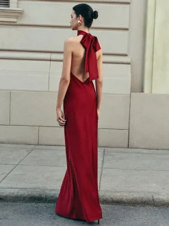 COMMENSE Open Back Satin Halter Dress* Casual Dresses|Cocktail & Party Dresses