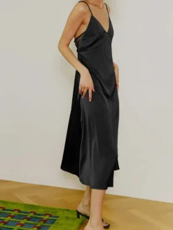 COMMENSE Open Back Satin Long Dress* Cocktail & Party Dresses|Summer Dresses
