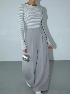 COMMENSE Open Back Stripe Long Sleeve Bodysuit* Sweater Tops|Bodysuits