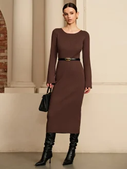 COMMENSE Open Back Sweater Dress Without Belt* Sweater Dresses|Cocktail & Party Dresses