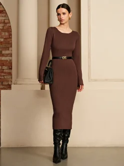COMMENSE Open Back Sweater Dress Without Belt* Sweater Dresses|Cocktail & Party Dresses