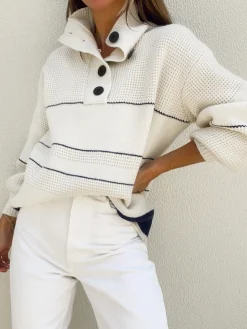 COMMENSE Open Collar Button Up Sweater* Sweater Tops|Sweaters & Cardigans