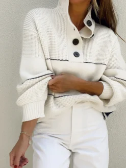 COMMENSE Open Collar Button Up Sweater* Sweater Tops|Sweaters & Cardigans