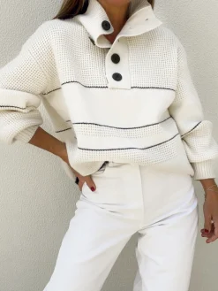 COMMENSE Open Collar Button Up Sweater* Sweater Tops|Sweaters & Cardigans