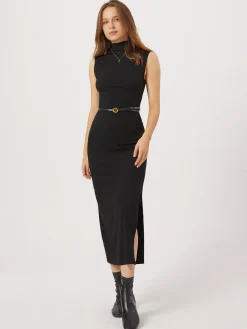 COMMENSE Opening Night Slit Mock Neck Long Dress* Black Dresses|Sweater Dresses