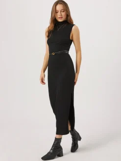 COMMENSE Opening Night Slit Mock Neck Long Dress* Black Dresses|Sweater Dresses