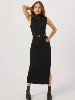 COMMENSE Opening Night Slit Mock Neck Long Dress* Black Dresses|Sweater Dresses