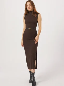 COMMENSE Opening Night Slit Mock Neck Long Dress* Black Dresses|Sweater Dresses
