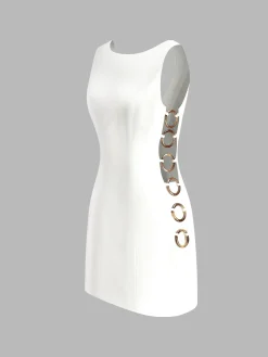 COMMENSE O-Ring Cutout Sleeveless Dress* White Dresses|Black Dresses