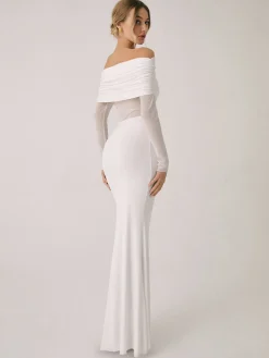 COMMENSE Overfold Off-Shoulder Mesh Long Sleeve Long Dress* Black Dresses|Sweater Dresses