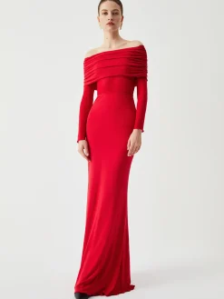 COMMENSE Overfold Off-Shoulder Mesh Long Sleeve Long Dress* Black Dresses|Sweater Dresses