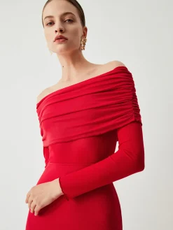 COMMENSE Overfold Off-Shoulder Mesh Long Sleeve Long Dress* Black Dresses|Sweater Dresses