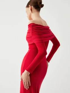 COMMENSE Overfold Off-Shoulder Mesh Long Sleeve Long Dress* Black Dresses|Sweater Dresses