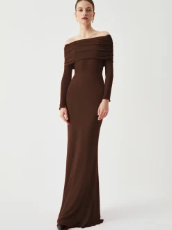 COMMENSE Overfold Off-Shoulder Mesh Long Sleeve Long Dress* Black Dresses|Sweater Dresses