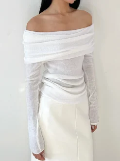 COMMENSE Overfold Off-Shoulder Shirt* Sweater Tops|T-shirts