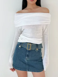 COMMENSE Overfold Off-Shoulder Shirt* Sweater Tops|T-shirts
