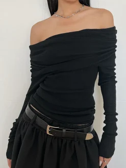COMMENSE Overfold Off-Shoulder Shirt* Sweater Tops|T-shirts
