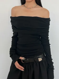 COMMENSE Overfold Off-Shoulder Shirt* Sweater Tops|T-shirts