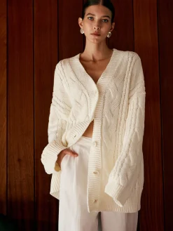 COMMENSE Oversize Cable Knit Outwear* Sweater Tops|Outerwear