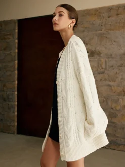 COMMENSE Oversize Cable Knit Outwear* Sweater Tops|Outerwear