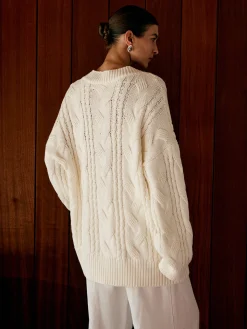 COMMENSE Oversize Cable Knit Outwear* Sweater Tops|Outerwear