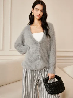 COMMENSE Oversize Furry Cardigan* Cardigans|Long Sleeve Sets