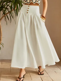 COMMENSE Oversized Button Ruched Pockets Skirt* Skirts|Bottoms